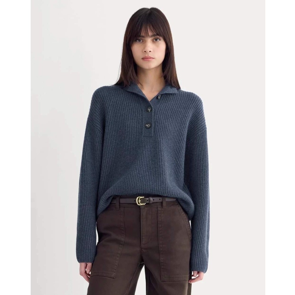 Everlane The Cocoon Henley in Wool Cashmere M Indigo Blue Sweater Slow Fashion